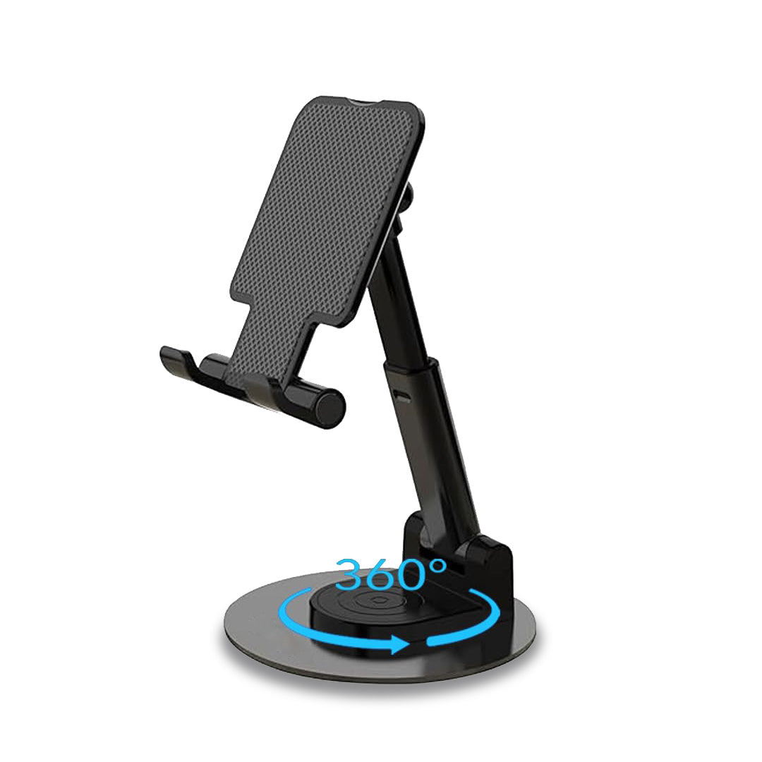 360°Rotation Height Adjustable Phone Holder for Desk,Bed, Pocket Friendly Foldable Portable Metal Base Stand