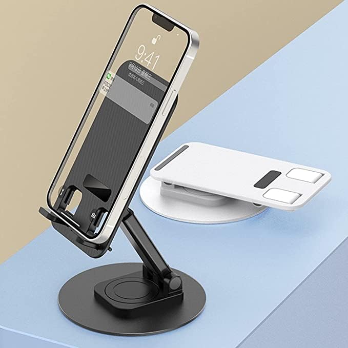 360°Rotation Height Adjustable Phone Holder for Desk,Bed, Pocket Friendly Foldable Portable Metal Base Stand