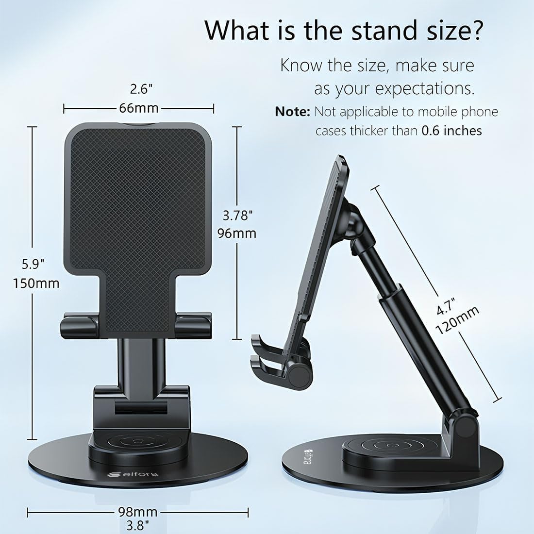 360°Rotation Height Adjustable Phone Holder for Desk,Bed, Pocket Friendly Foldable Portable Metal Base Stand