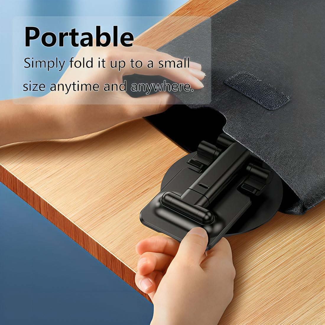 360°Rotation Height Adjustable Phone Holder for Desk,Bed, Pocket Friendly Foldable Portable Metal Base Stand