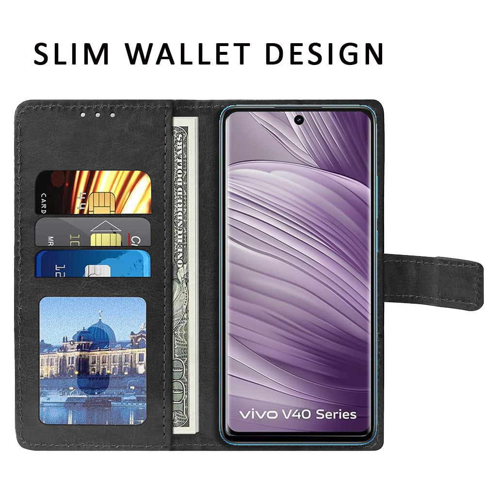 Flip case Cover For Vivo V40 5G- 360 Protection cover Leather Finish- Black