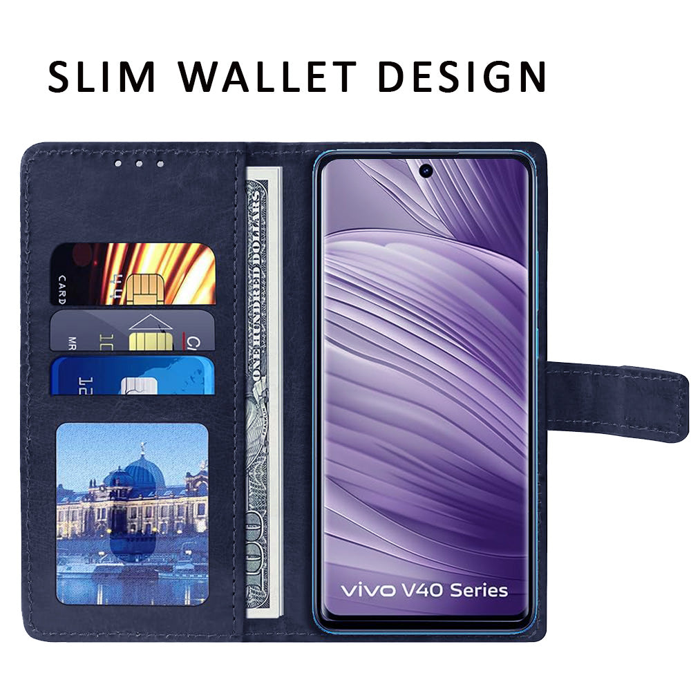 Flip case Cover For Vivo V40 5G- 360 Protection cover Leather Finish- Blue