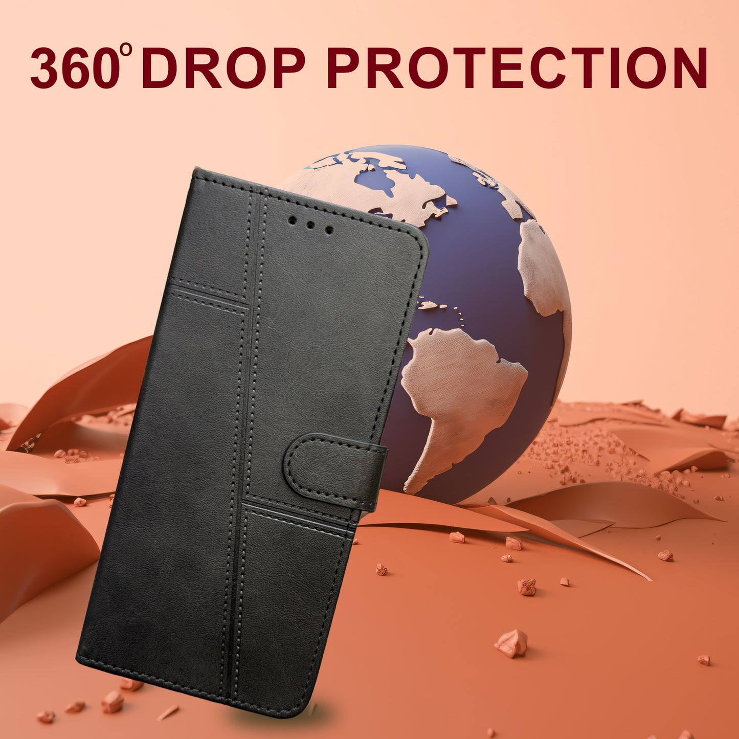 Flip case Cover For Vivo V40 5G- 360 Protection cover Leather Finish- Black
