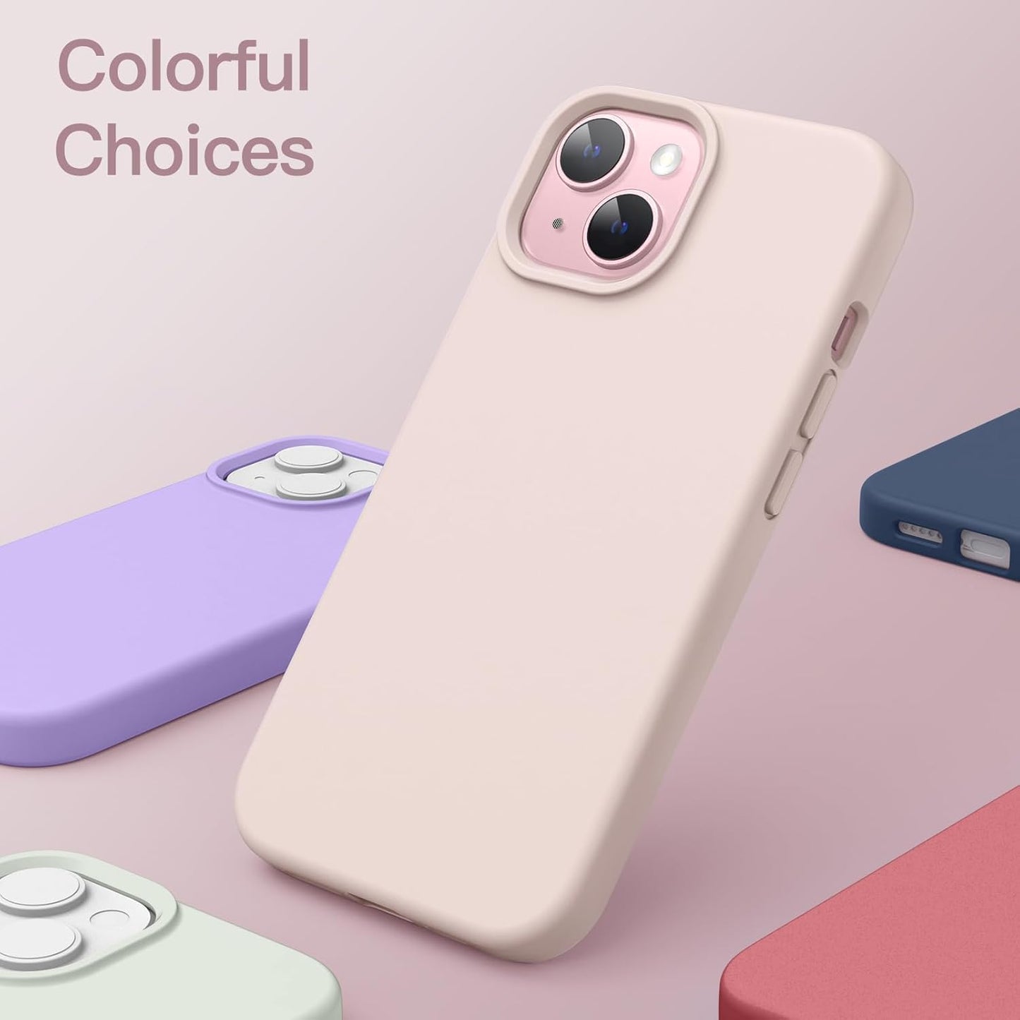 Premium Silicone Soft Case for iPhone 15 – Sleek, Shockproof & Stylish Protection- Light Pink