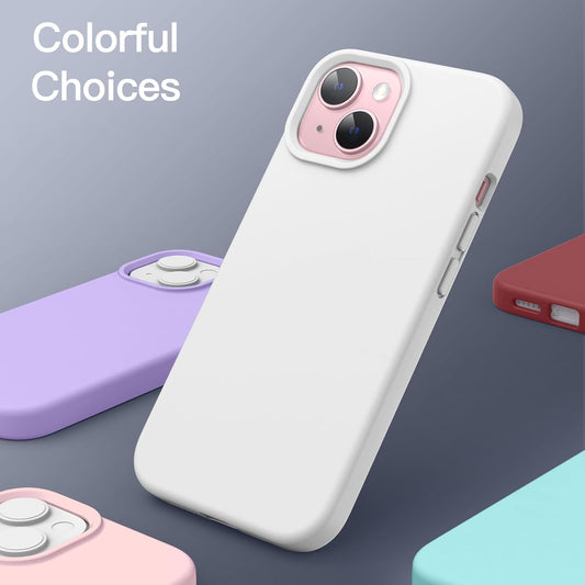 Premium Silicone Soft Case for iPhone 15 – Sleek, Shockproof & Stylish Protection- White