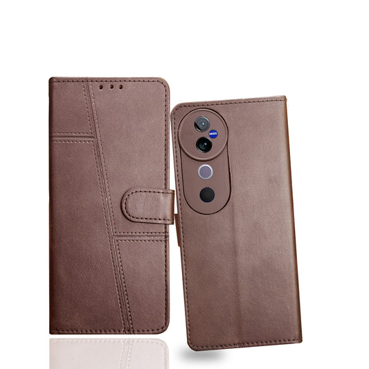 Flip case Cover For Vivo V40 5G- 360 Protection cover Leather Finish-Brown