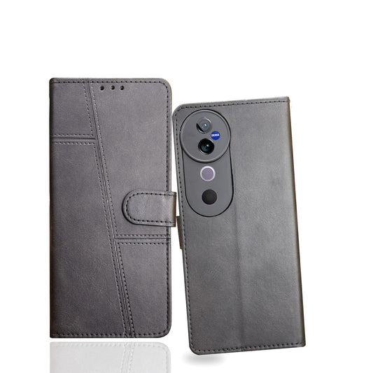 Flip case Cover For Vivo V40 5G- 360 Protection cover Leather Finish- Black